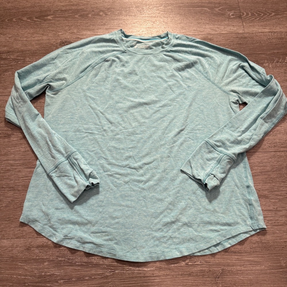 Coolibar Lumaleo Shirt Womens L Blue Heather Organic Cotton Bamboo UPF 50 Sun